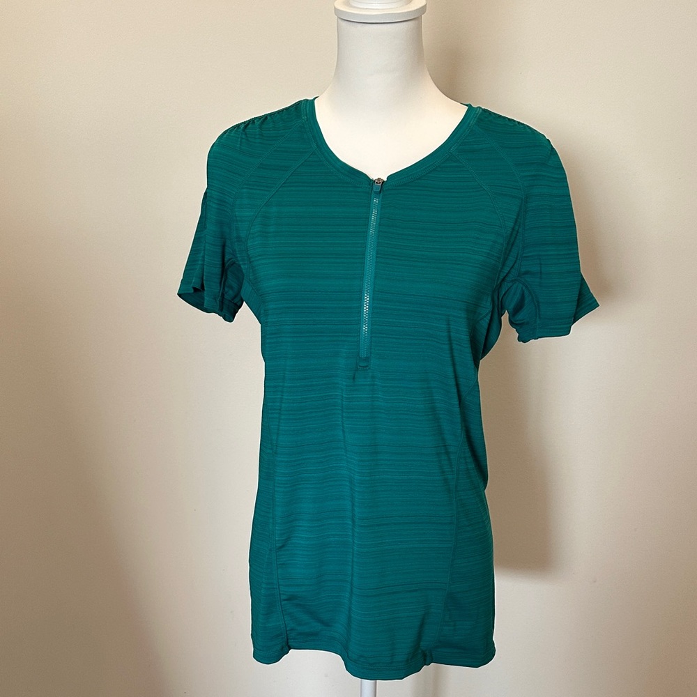 Athleta Teal Short Sleeve Top with Zipper